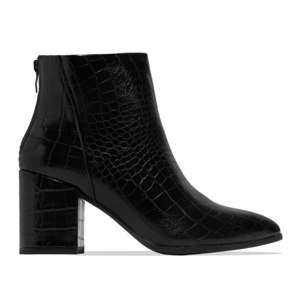 Embossed Crocodile Ankle Heel Zippered Heel Boots